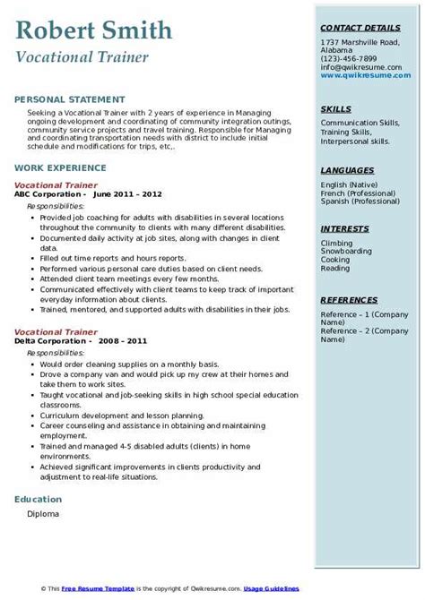 10+ Vocational Trainer Resume Samples & Templates for 2025