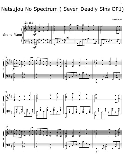 Netsujou No Spectrum Seven Deadly Sins Op1 Sheet Music For Piano