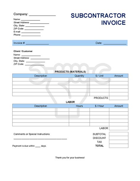 Subcontractor Invoice Template Invoice Generator