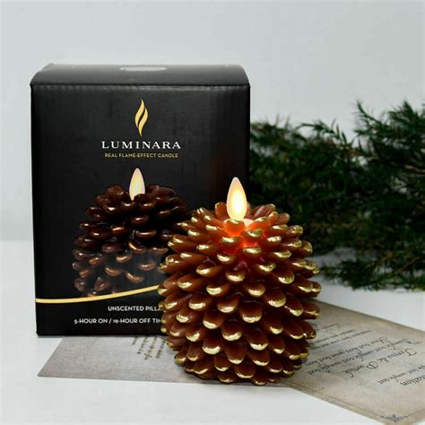 Luminara Flameless Pine Cone Wax Candles With Remote Moving Wick Brown