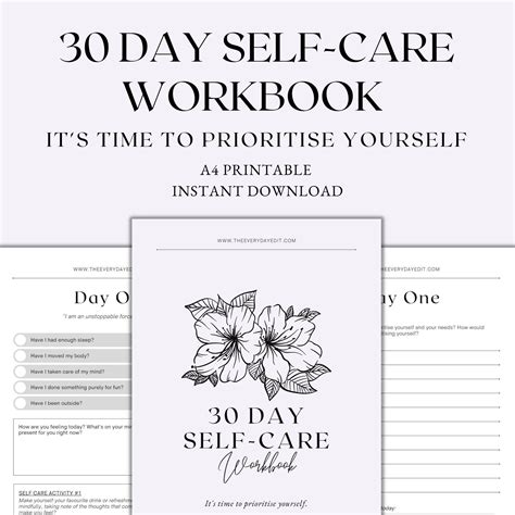 30 Day Self Care Workbook Printable Self Care Planner Printable Self