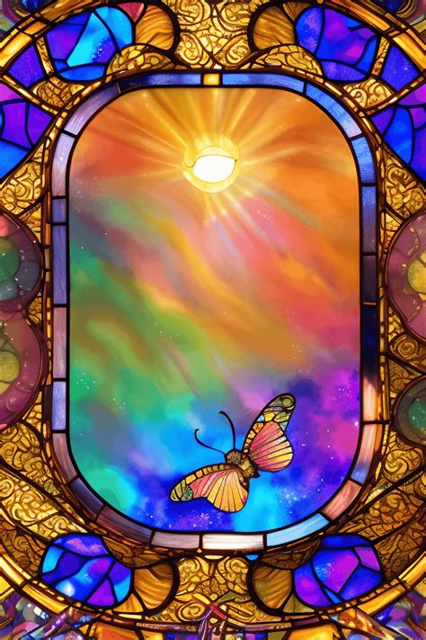 Sun Iridescent Stain Glass Window Reflecting Against Colorful Background · Creative Fabrica