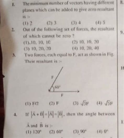 Two Forces Each Equal To F Act As Shown In Fige Their Resultant Is