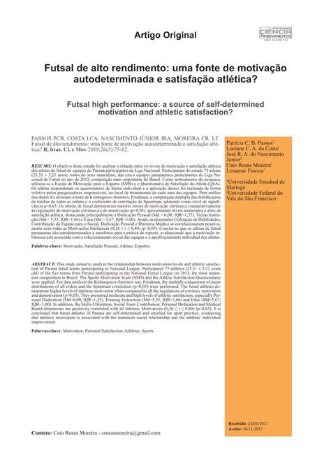 PDF Futsal de alto rendimento uma fonte de motivação autodeterminada