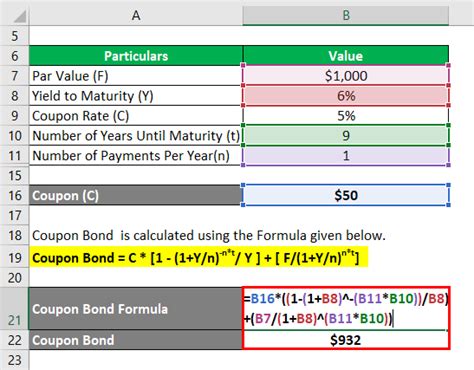 Coupon Bond Formula Examples With Excel Template