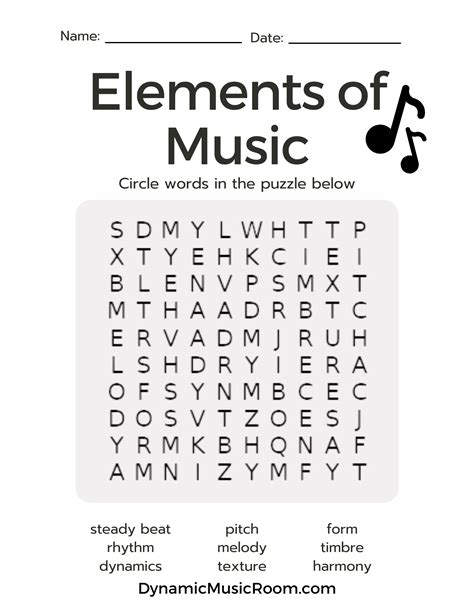 Free Elementary Music Word Searches Expert Tested Dynamic Music Room