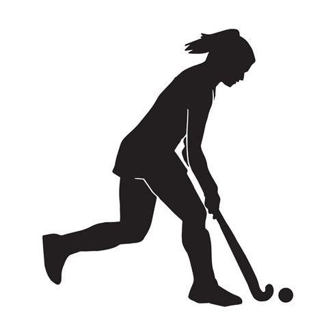 Silueta De Vector De Atleta De Hockey Sobre C Sped Femenino Sobre Fondo