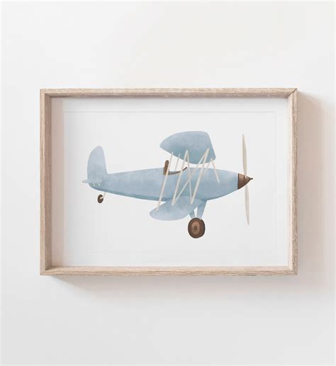 Vintage Plane Print, Biplane Wall Art, Printable Travel Wall Art, Travel Nursery Decor, Boys ...