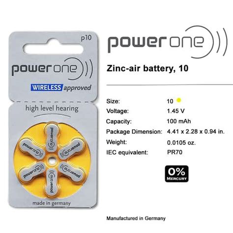 Powerone Size 10 Zinc Air Hearing Aid Batteries Pack Of 60 Yellow Super Long Lasting German