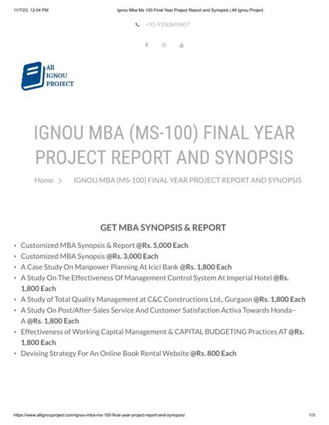 Ppt Ignou Mba Ms Final Year Project Report And Synopsis