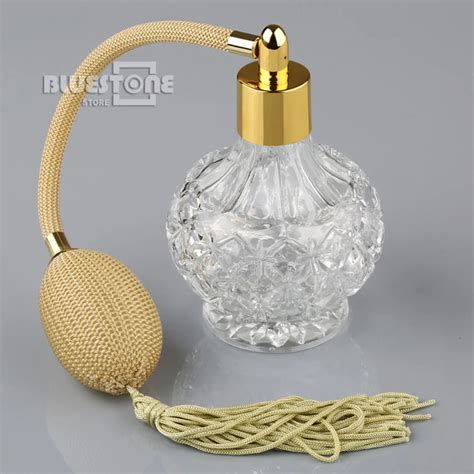 Clear Crystal Glass Perfume Bottle Atomizer Yellow Long Tassel Spray Pump 80ml In Refillable