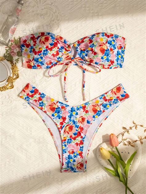 Shein Swim Conjunto De Bikini Con Estampado Floral Ditsy Sexy Traje De