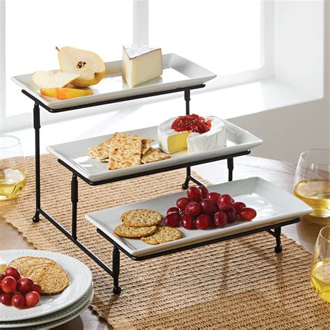 Porcelain 3 Tier Serving Tray Rectangular Dessert Stand Serving Platter - Tanga