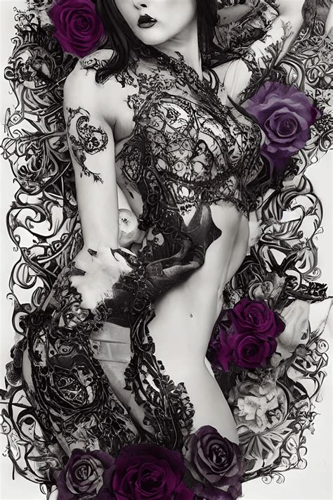 Bombshell Exotic Gothic Woman Lace And Roses Landscape · Creative Fabrica