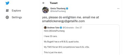 Check the Craziest Twitter Reactions to Greta Thunberg Responding to Andrew Tate’s Mocking Tweet ...