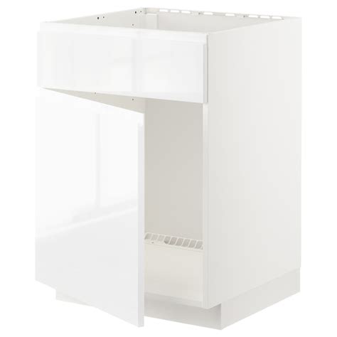 Metod Base Cabinet F Sink W Door Front White Voxtorp High Gloss White 60x60x80 Cm 24x24x31