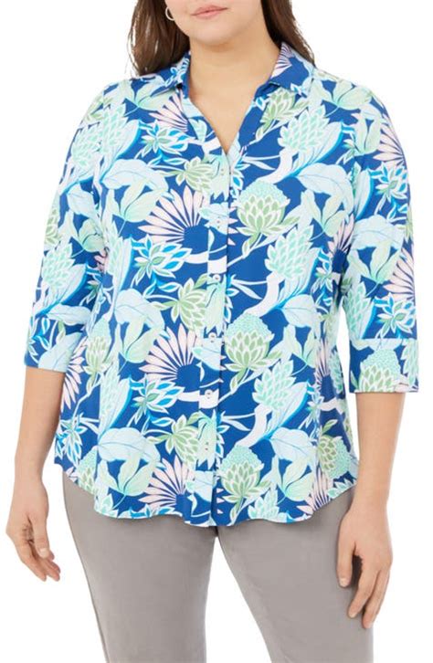 Mary Oasis Floral Print Button Up Shirt Plus Size