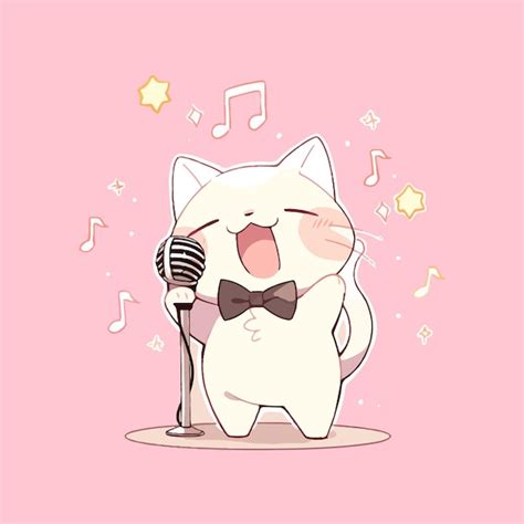 Premium Vector Cute Kawaii Cartoon Cat Singing A Song Illustration