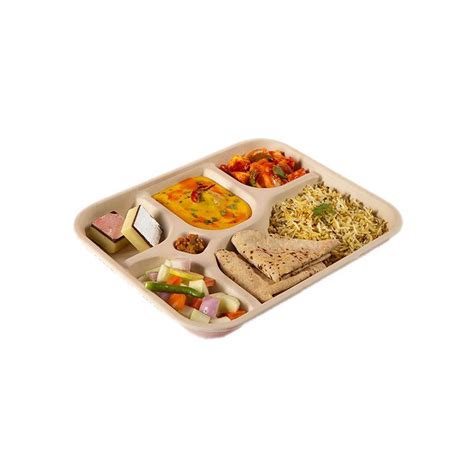 Chuk Sugarcane Bagase 5 Compartment Bagasse Meal Tray For Restaurants