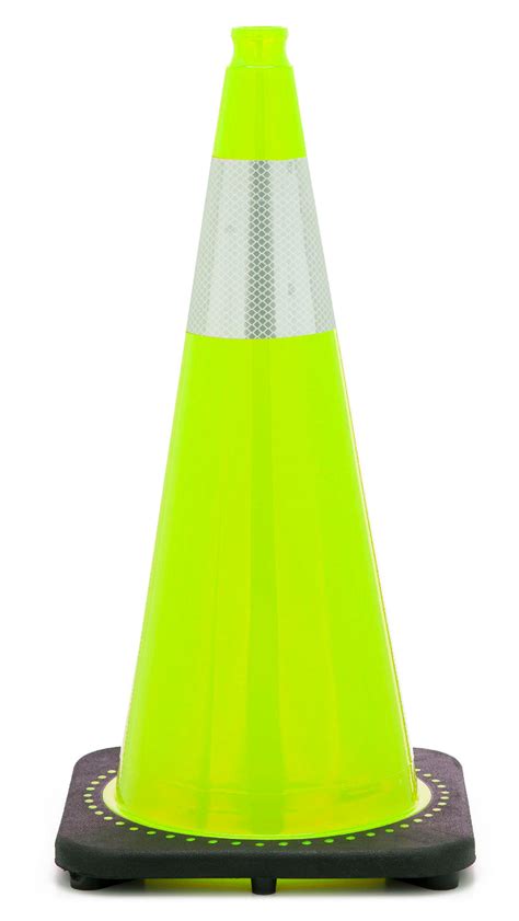 28 Lime Green Cone W Black Base 7 Lbs W 1 Reflective Collar 6