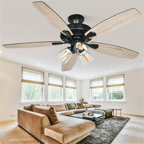 Dextrus 52in Ceiling Fan With Light And Remote 5 Blades3 Speed Low Profile Farmhouse Flush