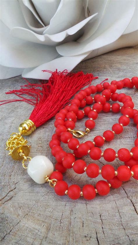 Long Beaded Red Tassel Necklace Red Beaded Tassel Necklace Pedreria Collar De Borla