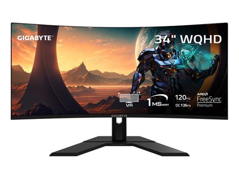 Gigabyte Gs34wqc 34 Curved Gaming Monitor Wqhd 120hz Oc 135hz 1ms Hdmi Dp Black