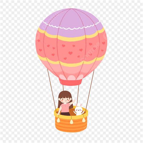 Hot Air Balloons White Transparent Girl And Rabbit Sitting On Hot Air