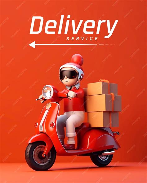 Premium Psd Delivery Man Riding A Red Scooter Food Delivery Man