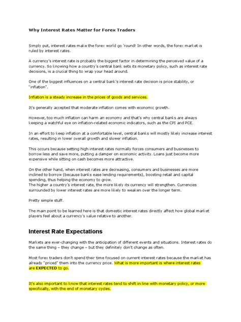 Interest Rate Expectations Why Interest Rates Matter For Forex Traders Pdf