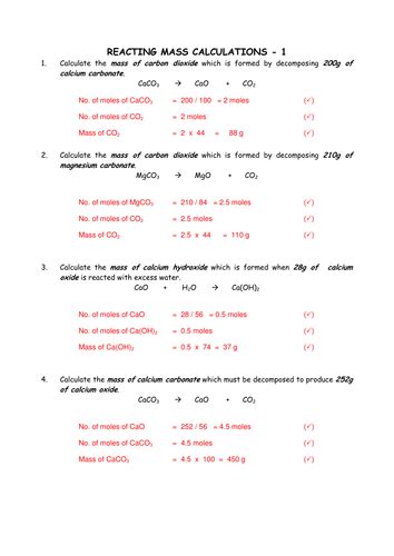 Chemistry Reacting Mass Calculations Collection Teaching Resources