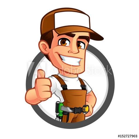 Friendly Carpenter He Is Dressed In Work Clothes In Cartoon