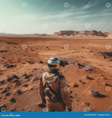 Un Hombre Con Traje Espacial Parado En El Desierto Imagen De Ai