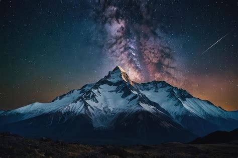 Premium Photo Snowy Mountain Peak Under Starry Galaxy Majesty