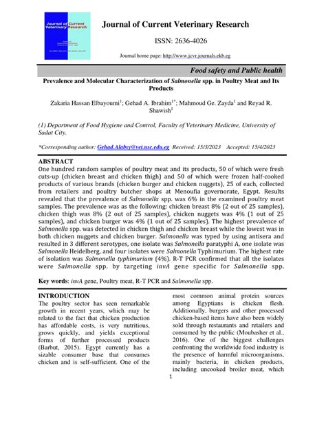 Pdf Journal Of Current Veterinary Research Prevalence And Molecular