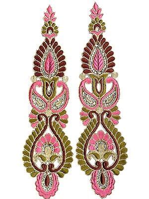 Pair of Silver Floral Embroidered Patches | Exotic India Art