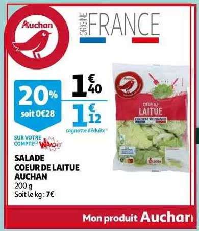 Offre Salade Cœur De Laitue Auchan chez Auchan