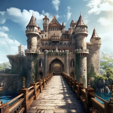 Premium AI Image | Majestic drawbridge leading to a medieval castle