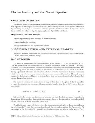 Electrochemistry and the Nernst Equation - WebAssign