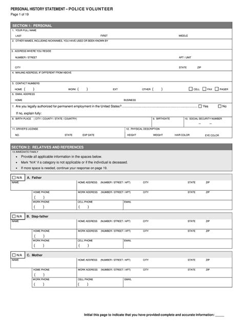 Fillable Online Personal History Statement Houston Police Department