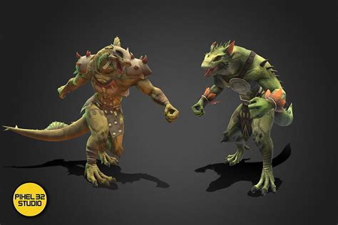 3D Model Fantasy Creature Combat LizardMan VR AR Low Poly CGTrader