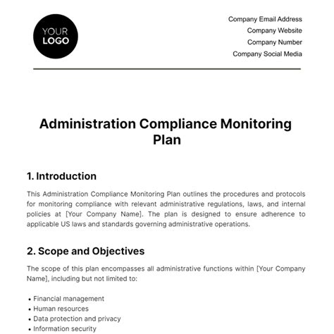 Administration Compliance Monitoring Plan Template Edit Online