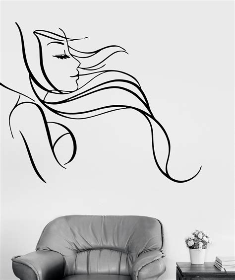 Wall Stickers Vinyl Decal Beautiful Sexy Woman Long Hair Salon Barbers — Wallstickers4you