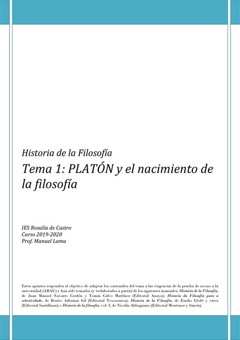 Tema Plat N Gebr Historia De La Filosof A Tema Platn Y El