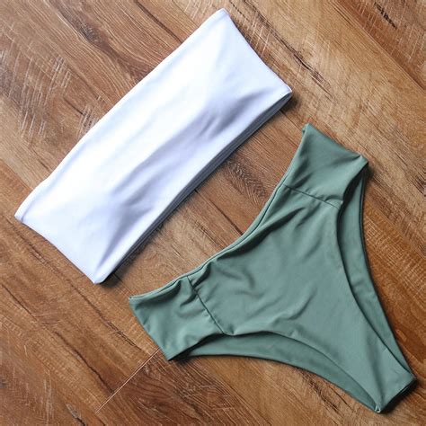 Maillot de bain léopard pour femmes Type B PI Bikini taille haute Bandeau Push Up épaules