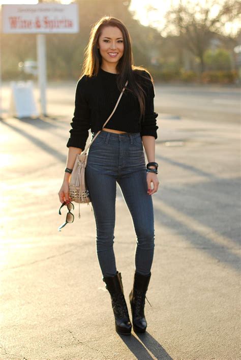 Crop Top And High Waist Jeans Street Fashion Pinterest Fashion