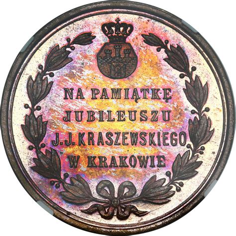 Polska pod zaborami Medal Józef Ignacy Kraszewski 1879 NGC MS65 RD