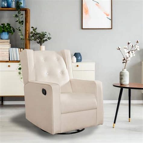 Homestock Cream Microfiber Swivel Glider Recliner Rocker Nursery