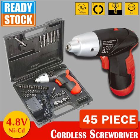 Cordless Multi Function Electric Screwdriver Set 4 8v 45pcs Box Bor