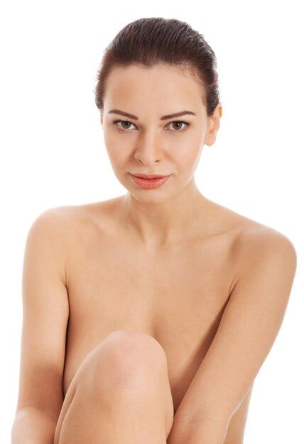 Premium Photo Portrait Of Naked Woman Sitting On White Background